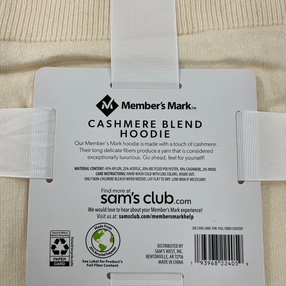 Member's Mark Women's Top M Cashmere Blend Hoodie Knit Pullover Heather Ivory M - Picture 4 of 8